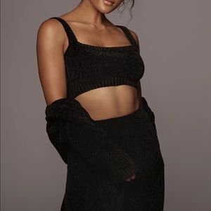 BLACK GEMMA CROP CHENILLE TOP